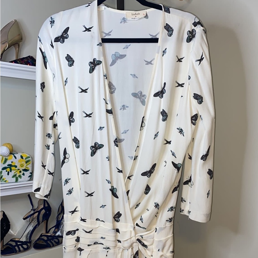 BA&SH
Butterfly-print Crewneck 3/4-sleeves Dress In White - Picture 3 of 12